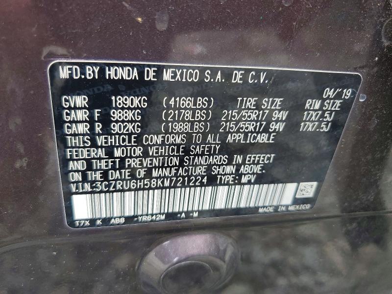 Aukcja sprzedaży 2019 Honda Hr-v, vin: 3CZRU6H58KM721224, numer aukcji: 67107986