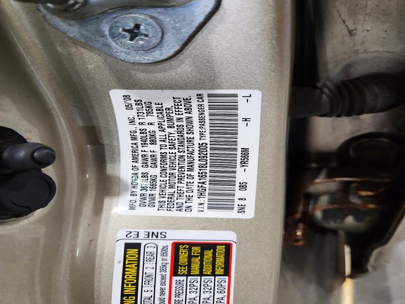 Aukcja sprzedaży 2008 Honda Civic, vin: 1HGFA16518L092005, numer aukcji: 69196676