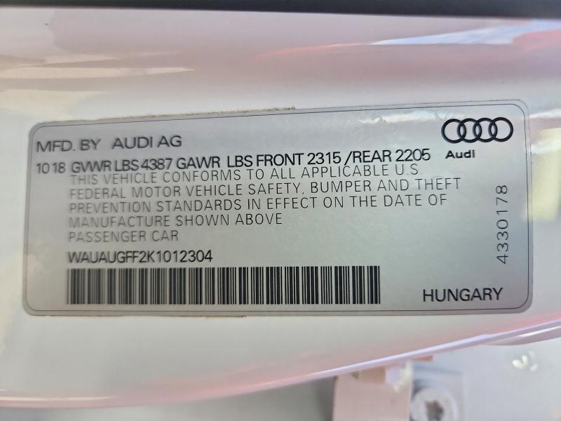 2019 Audi A3 მანქანა იყიდება აუქციონზე, vin: WAUAUGFF2K1012304, აუქციონის ნომერი: 69416126