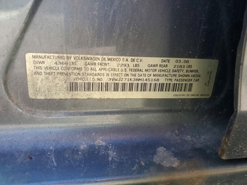 2008 Volkswagen Jetta მანქანა იყიდება აუქციონზე, vin: 3VWJZ71K38M145168, აუქციონის ნომერი: 68697346