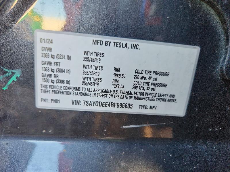 Продажа на аукционе авто 2024 Tesla Model Y, vin: 7SAYGDEE4RF995605, номер лота: 69069266
