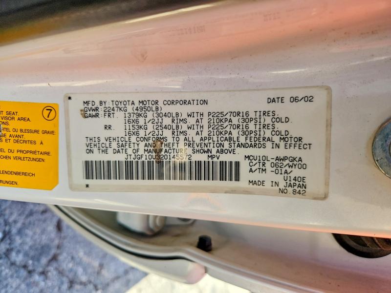 Aukcja sprzedaży 2002 Lexus Rx, vin: JTJGF10U320145572, numer aukcji: 70348286