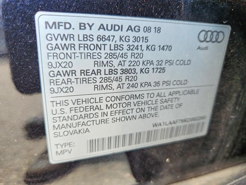 Продаж на аукціоні авто 2019 Audi Q7, vin: WA1LAAF79KD002260, номер лоту: 67423076