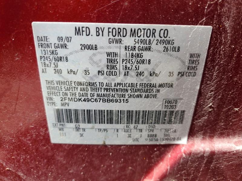 68551026 :رقم المزاد ، 2FMDK49C67BB69315 vin ، 2007 Ford Edge مزاد بيع