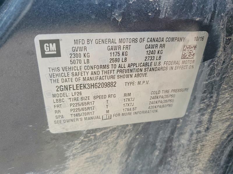 Продаж на аукціоні авто 2017 Chevrolet Equinox, vin: 2GNFLEEK3H6209882, номер лоту: 68065366
