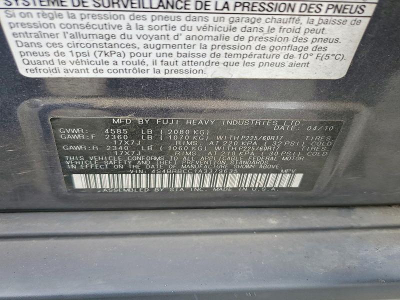 Продажа на аукционе авто 2010 Subaru Outback, vin: 4S4BRBCC1A3379635, номер лота: 71043246