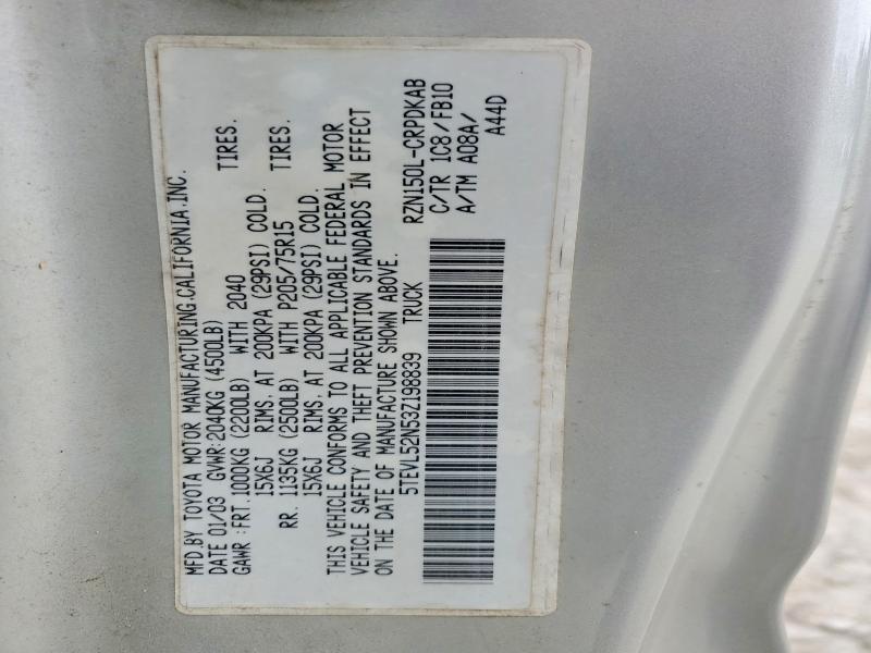 70617796 :رقم المزاد ، 5TEVL52N53Z198839 vin ، 2003 Toyota Tacoma مزاد بيع