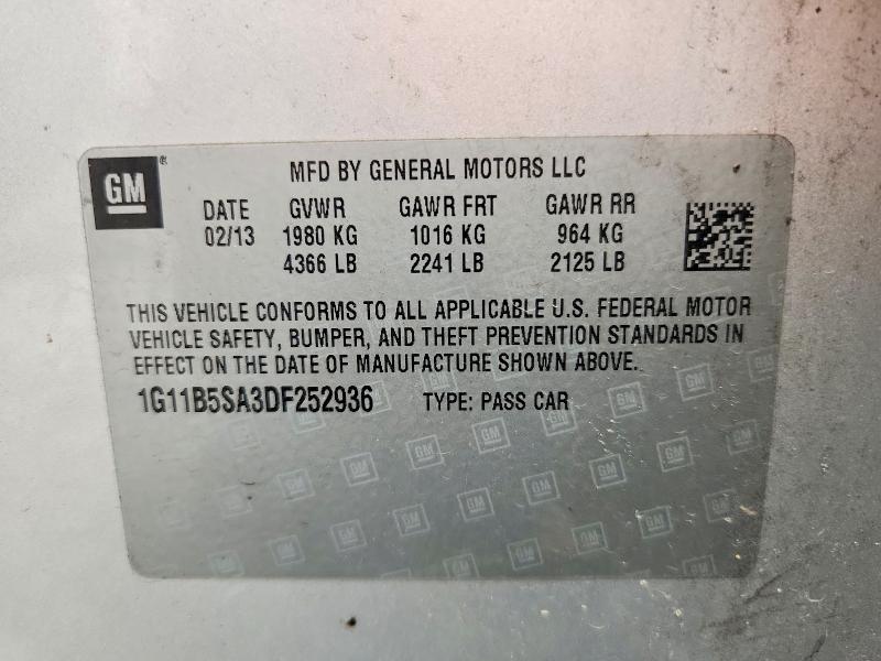 Aukcja sprzedaży 2013 Chevrolet Malibu, vin: 1G11B5SA3DF252936, numer aukcji: 70121196