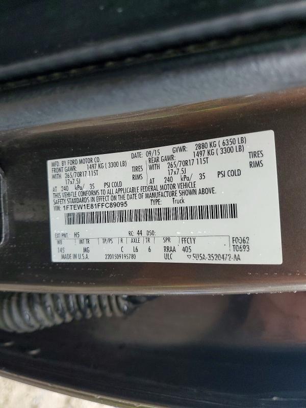 Продаж на аукціоні авто 2015 Ford F150, vin: 1FTEW1E81FFC89095, номер лоту: 67468396