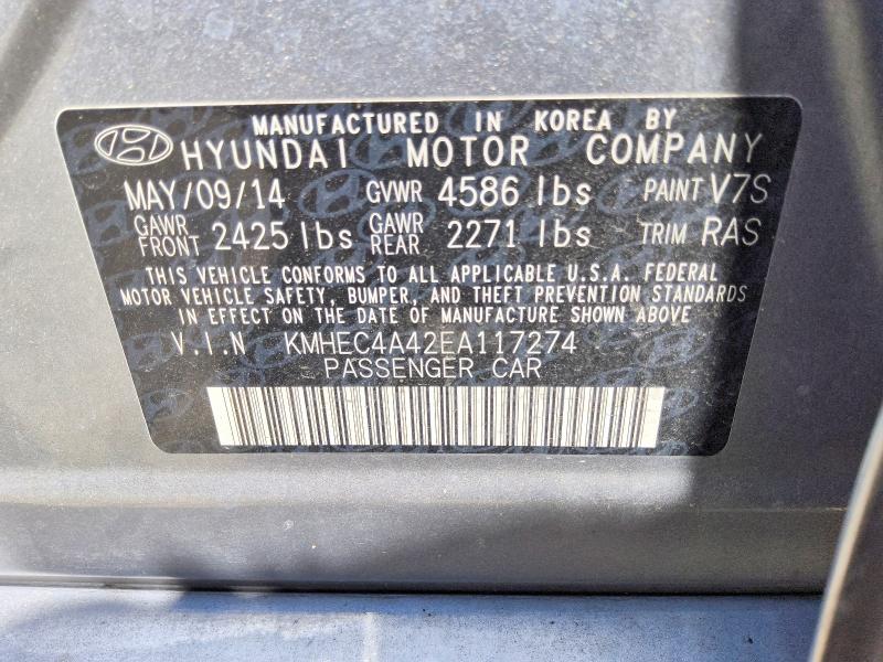 Продаж на аукціоні авто 2014 Hyundai Sonata, vin: KMHEC4A42EA117274, номер лоту: 67898496