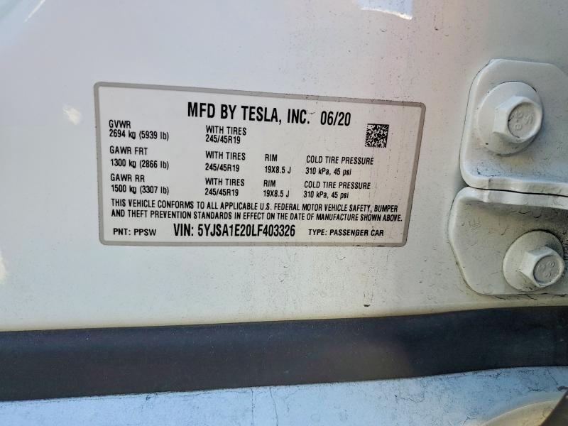Aukcja sprzedaży 2020 Tesla Model S, vin: 5YJSA1E20LF403326, numer aukcji: 69643236