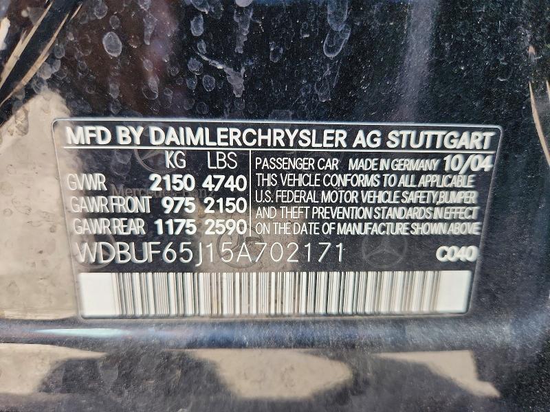 Продаж на аукціоні авто 2005 Mercedes-benz E, vin: WDBUF65J15A702171, номер лоту: 67221906