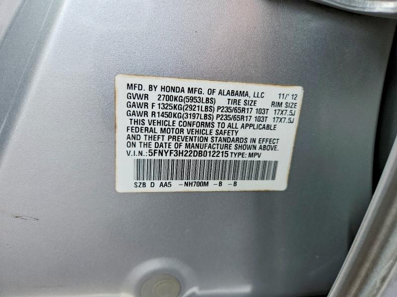 Aukcja sprzedaży 2013 Honda Pilot, vin: 5FNYF3H22DB012215, numer aukcji: 67682286
