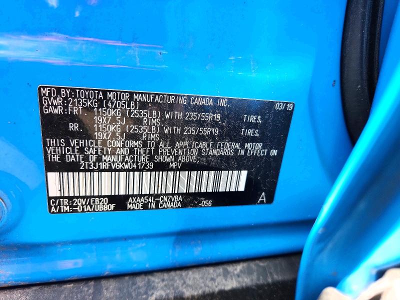 Продаж на аукціоні авто 2019 Toyota Rav4, vin: 2T3J1RFV6KW041739, номер лоту: 68952516