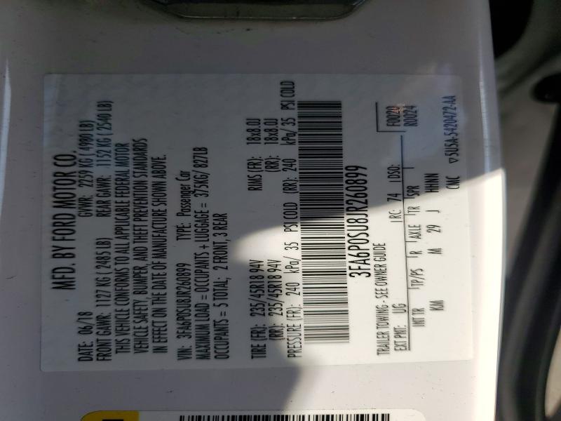 Продаж на аукціоні авто 2018 Ford Fusion, vin: 3FA6P0SU8JR260899, номер лоту: 69796206