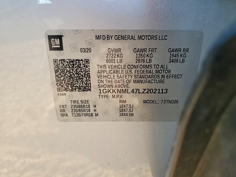 Продаж на аукціоні авто 2020 Gmc Acadia, vin: 1GKKNML47LZ202113, номер лоту: 67900976
