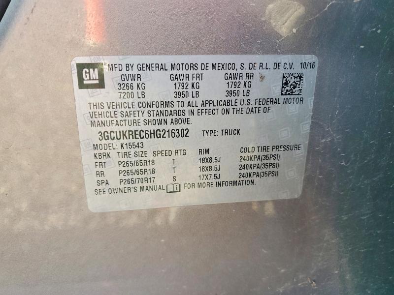 2017 Chevrolet Silverado მანქანა იყიდება აუქციონზე, vin: 3GCUKREC6HG216302, აუქციონის ნომერი: 67286076