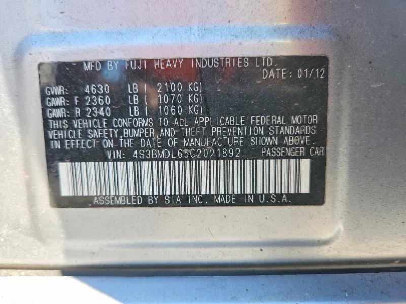 69035296 :رقم المزاد ، 4S3BMDL65C2021892 vin ، 2012 Subaru Legacy مزاد بيع