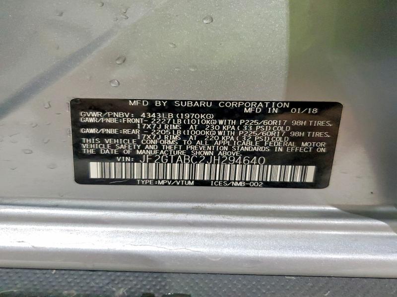 2018 Subaru Crosstrek მანქანა იყიდება აუქციონზე, vin: JF2GTABC2JH294640, აუქციონის ნომერი: 68783116