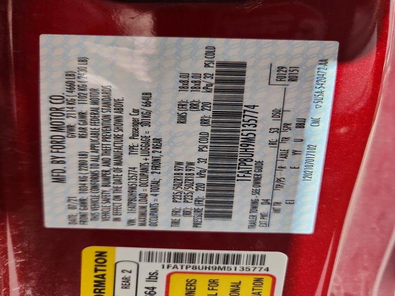 Продаж на аукціоні авто 2021 Ford Mustang, vin: 1FATP8UH9M5135774, номер лоту: 67351266