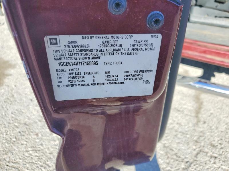 2001 Chevrolet Silverado მანქანა იყიდება აუქციონზე, vin: 1GCEK14V71Z155895, აუქციონის ნომერი: 69630616
