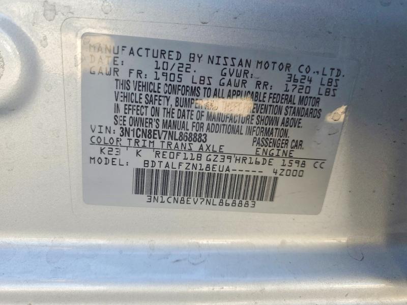 Auction sale of the 2022 Nissan Versa, vin: 3N1CN8EV7NL868883, lot number: 67474476