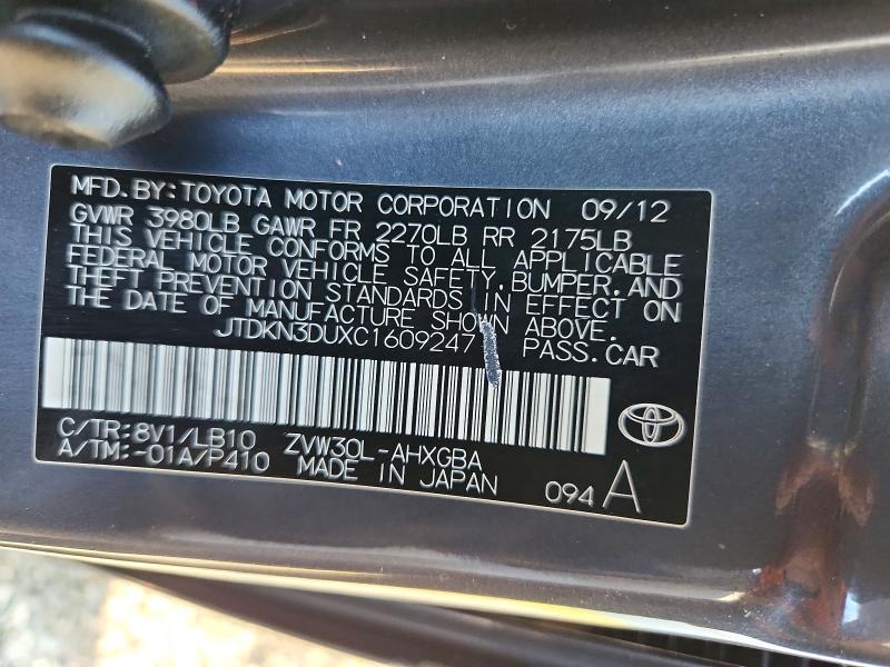 68815856 :رقم المزاد ، JTDKN3DUXC1609247 vin ، 2012 Toyota Prius مزاد بيع