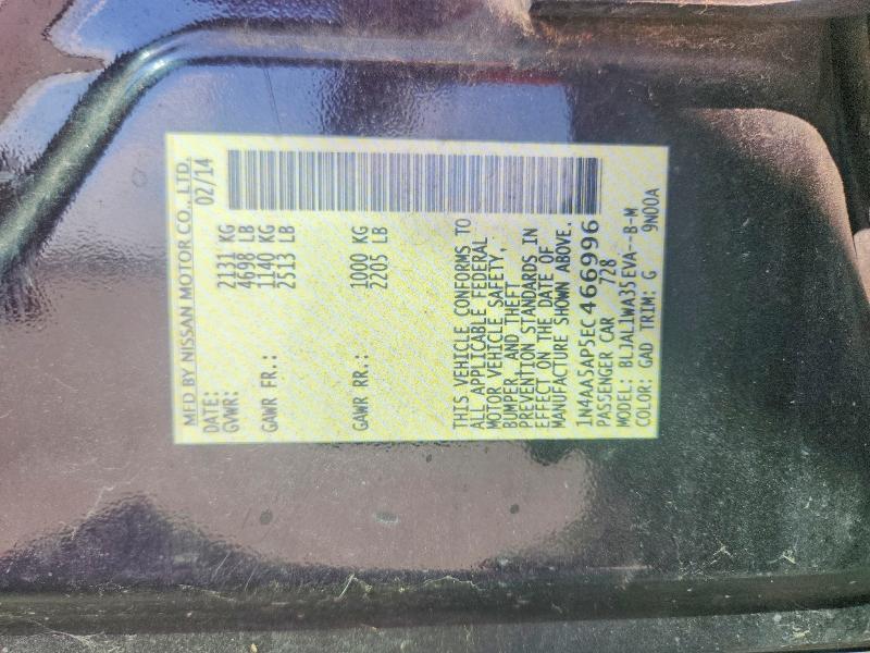 2014 Nissan Maxima მანქანა იყიდება აუქციონზე, vin: 1N4AA5AP5EC466996, აუქციონის ნომერი: 69252746