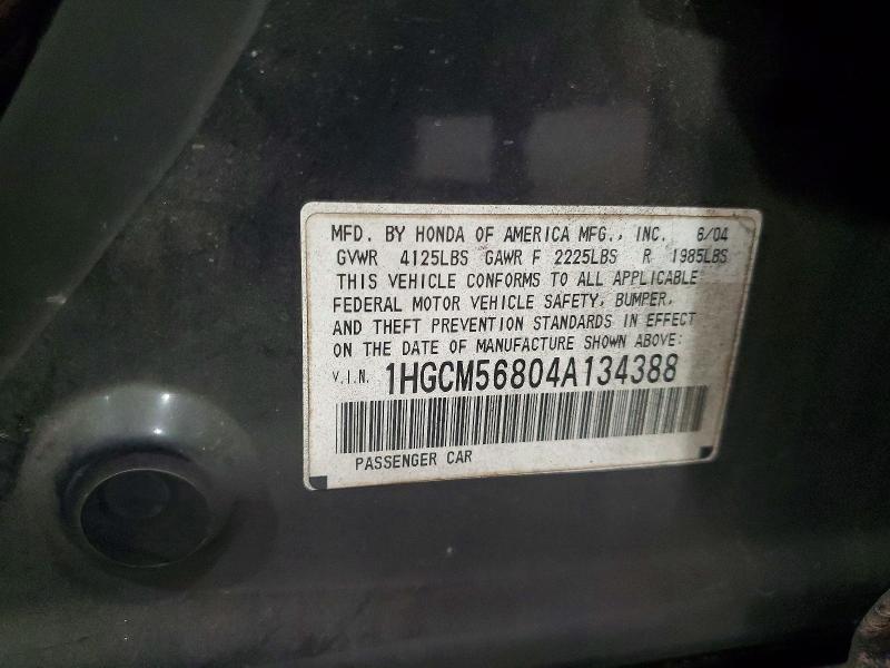 Auction sale of the 2004 Honda Accord, vin: 1HGCM56804A134388, lot number: 70226516