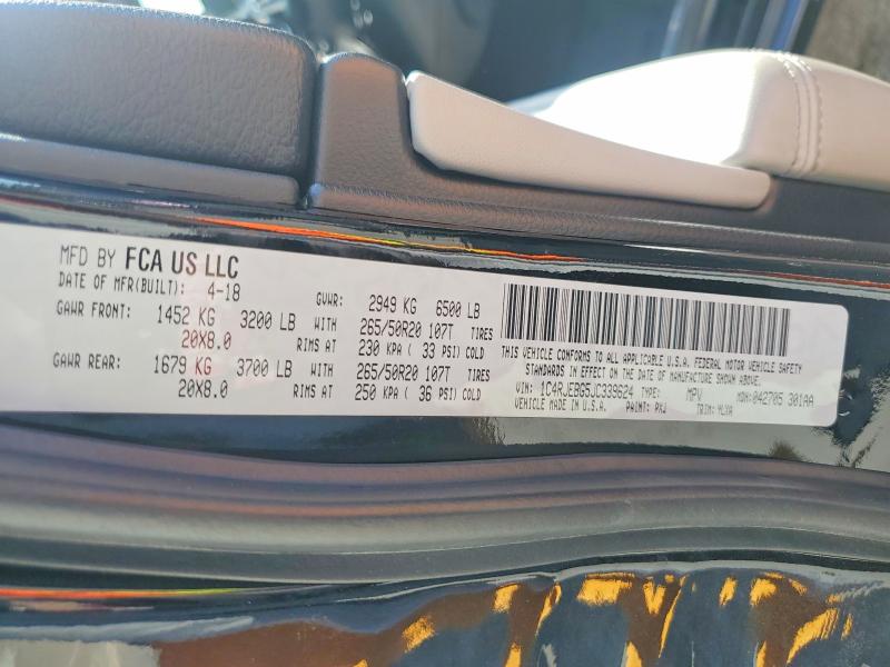 Aukcja sprzedaży 2018 Jeep Grand Cherokee, vin: 1C4RJEBG5JC339624, numer aukcji: 69531456