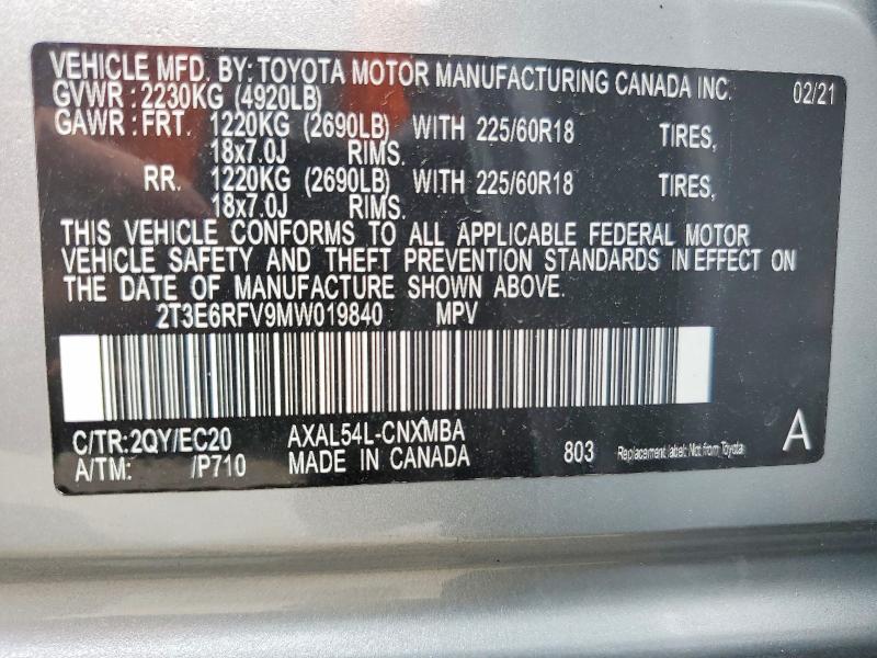 Продажа на аукционе авто 2021 Toyota Rav4, vin: 2T3E6RFV9MW019840, номер лота: 68217296