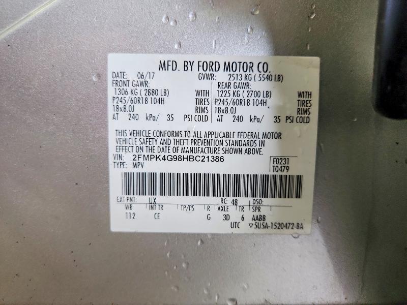 Aukcja sprzedaży 2017 Ford Edge, vin: 2FMPK4G98HBC21386, numer aukcji: 71029876