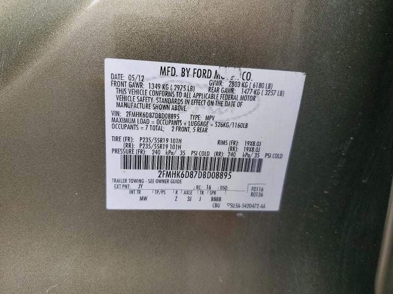 2013 Ford Flex მანქანა იყიდება აუქციონზე, vin: 2FMHK6D87DBD08895, აუქციონის ნომერი: 67859326