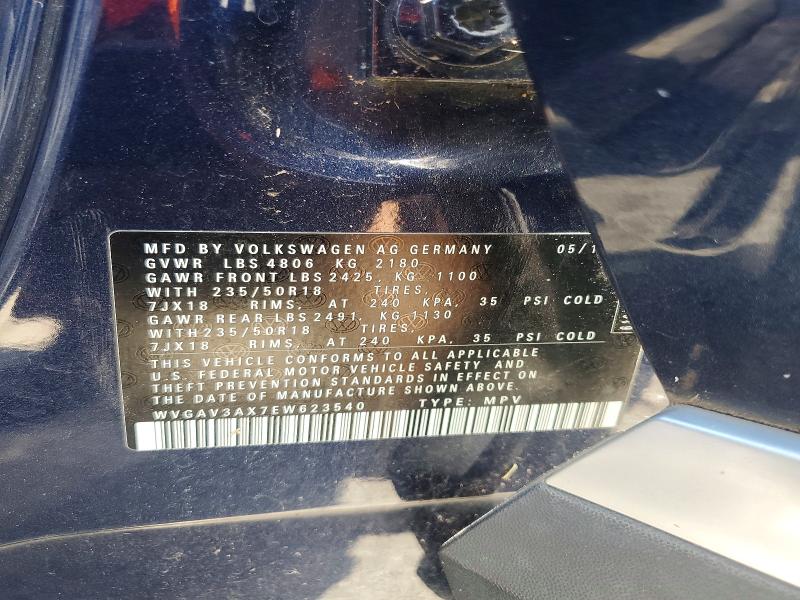 Aukcja sprzedaży 2014 Volkswagen Tiguan, vin: WVGAV3AX7EW623540, numer aukcji: 68572176