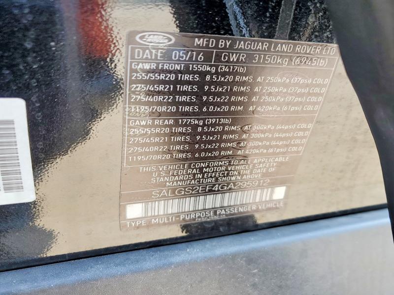 2016 Land Rover Range Rover მანქანა იყიდება აუქციონზე, vin: SALGS2EF4GA295912, აუქციონის ნომერი: 67313316