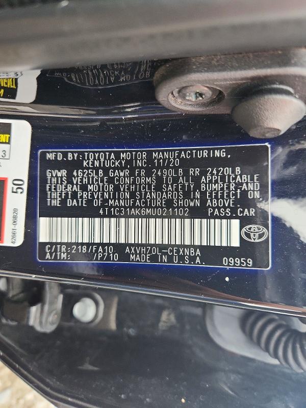Продаж на аукціоні авто 2021 Toyota Camry, vin: 4T1C31AK6MU021102, номер лоту: 68657006