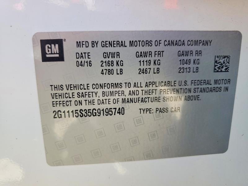 2016 Chevrolet Impala მანქანა იყიდება აუქციონზე, vin: 2G1115S35G9195740, აუქციონის ნომერი: 65857486