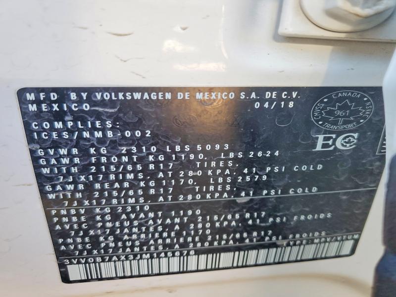 Продажа на аукционе авто 2018 Volkswagen Tiguan, vin: 3VV0B7AX3JM145676, номер лота: 69373586