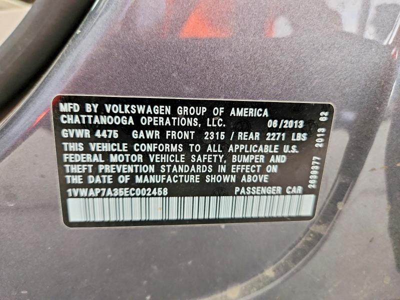 2014 Volkswagen Passat მანქანა იყიდება აუქციონზე, vin: 1VWAP7A35EC002458, აუქციონის ნომერი: 68621876