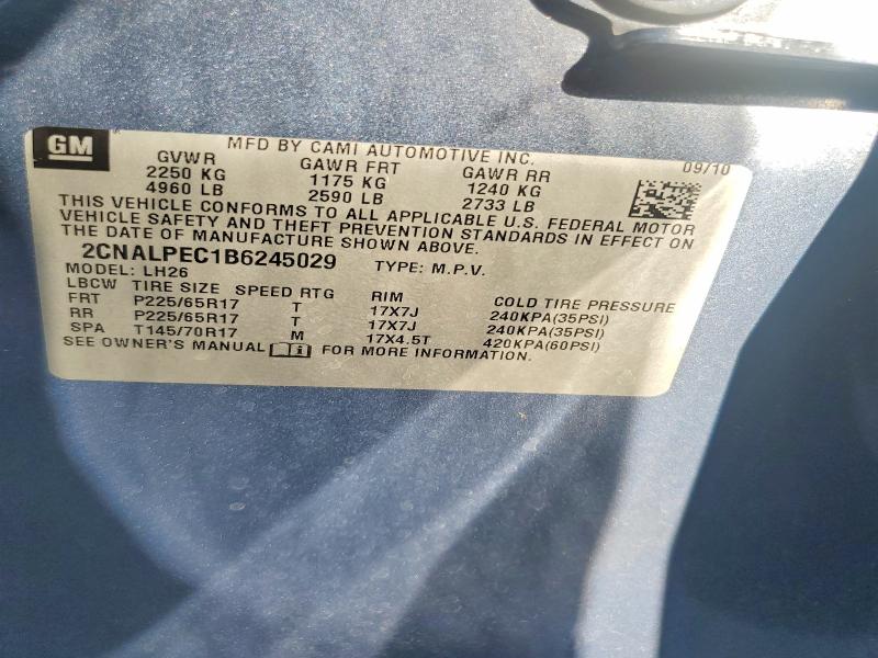 2011 Chevrolet Equinox მანქანა იყიდება აუქციონზე, vin: 2CNALPEC1B6245029, აუქციონის ნომერი: 68378916