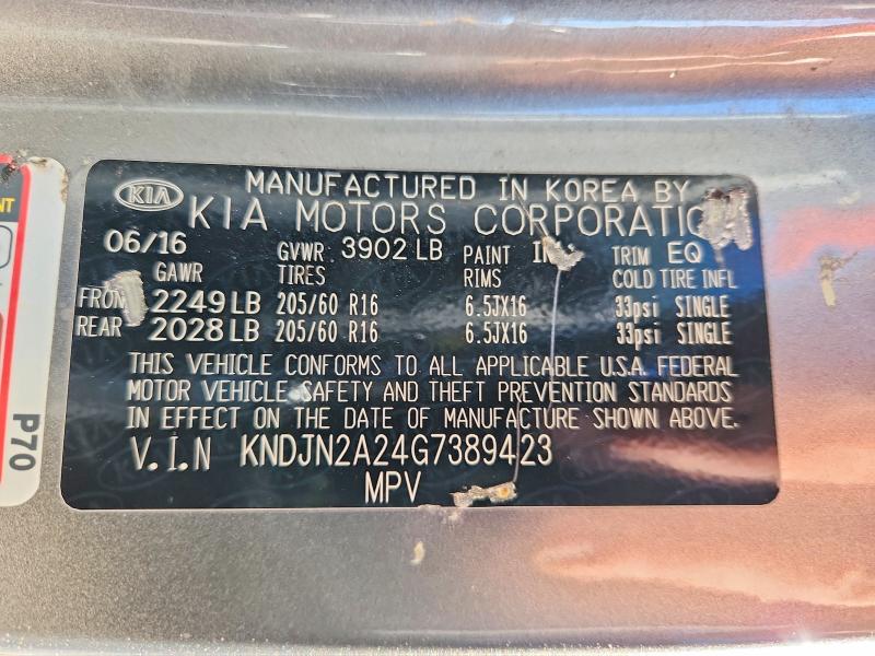 67424596 :رقم المزاد ، KNDJN2A24G7389423 vin ، 2016 Kia Soul مزاد بيع