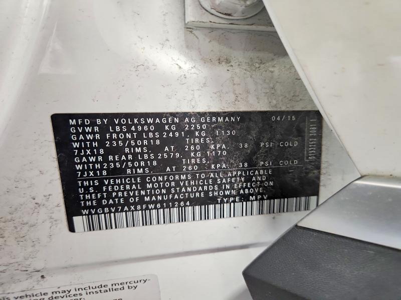 Aukcja sprzedaży 2015 Volkswagen Tiguan, vin: WVGBV7AX8FW611264, numer aukcji: 69936996
