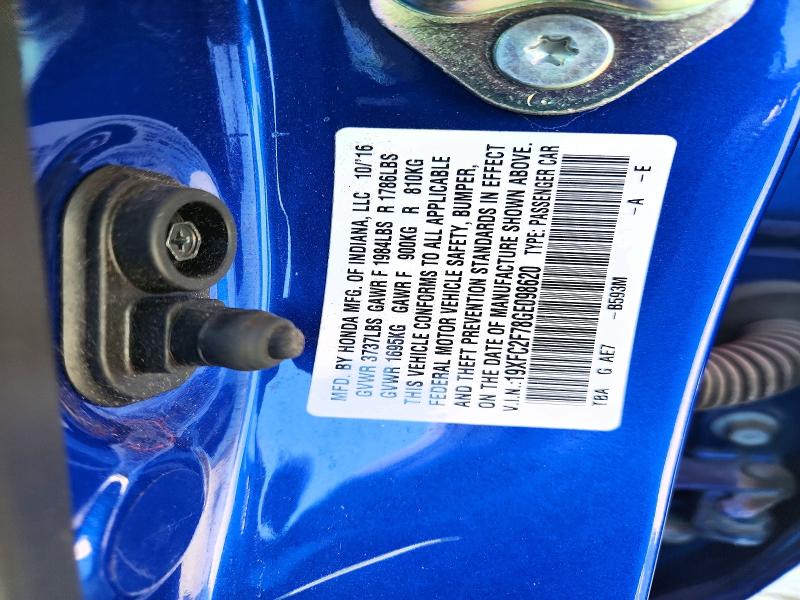 Auction sale of the 2016 Honda Civic, vin: 19XFC2F78GE098620, lot number: 68237136