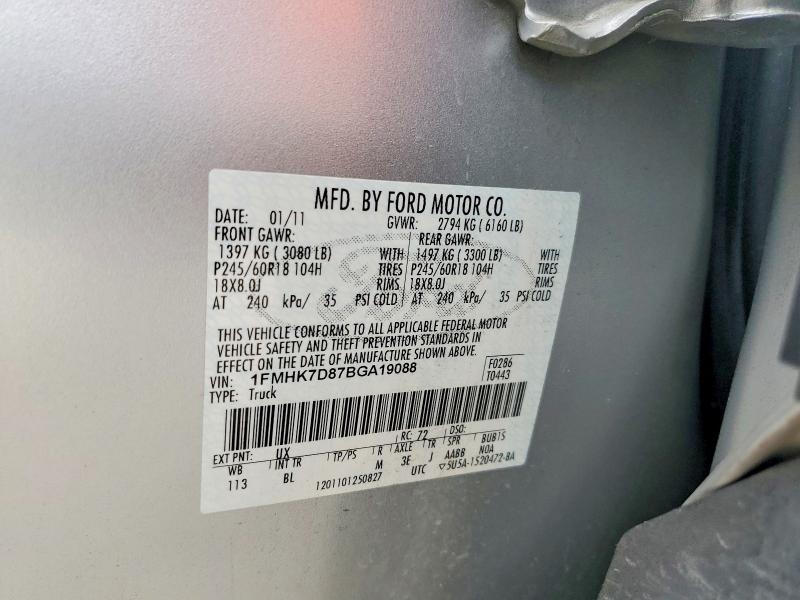 70473386 :رقم المزاد ، 1FMHK7D87BGA19088 vin ، 2011 Ford Explorer مزاد بيع