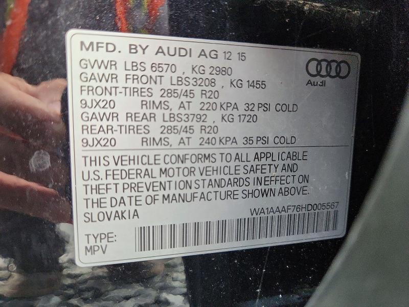Продажа на аукционе авто 2017 Audi Q7, vin: WA1AAAF76HD005567, номер лота: 69418436
