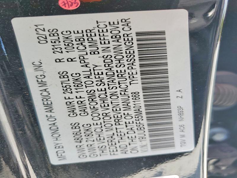 66894706 :رقم المزاد ، 19UUB5F55MA011668 vin ، 2021 Acura Tlx مزاد بيع