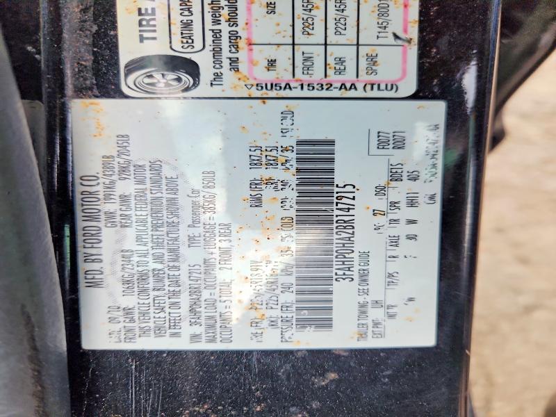 2011 Ford Fusion მანქანა იყიდება აუქციონზე, vin: 3FAHP0HA2BR147215, აუქციონის ნომერი: 67426466