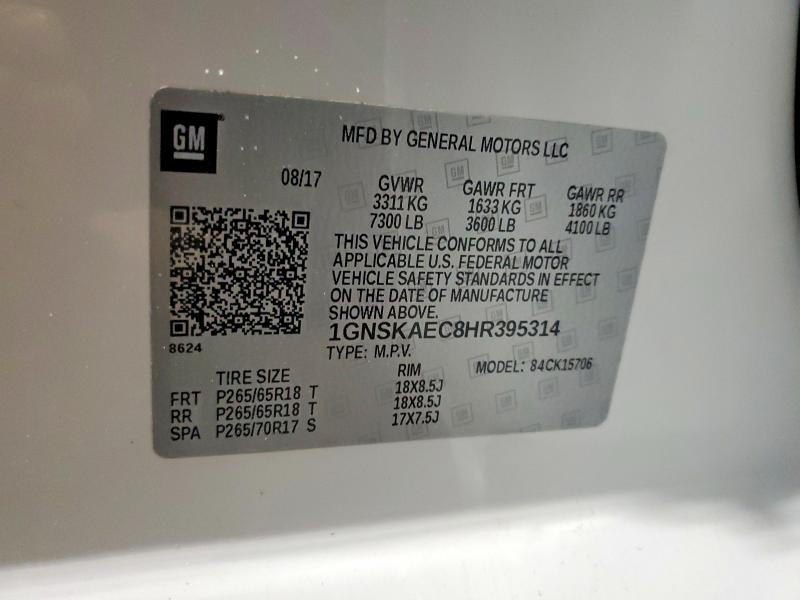 69435416 :رقم المزاد ، 1GNSKAEC8HR395314 vin ، 2017 Chevrolet Tahoe مزاد بيع