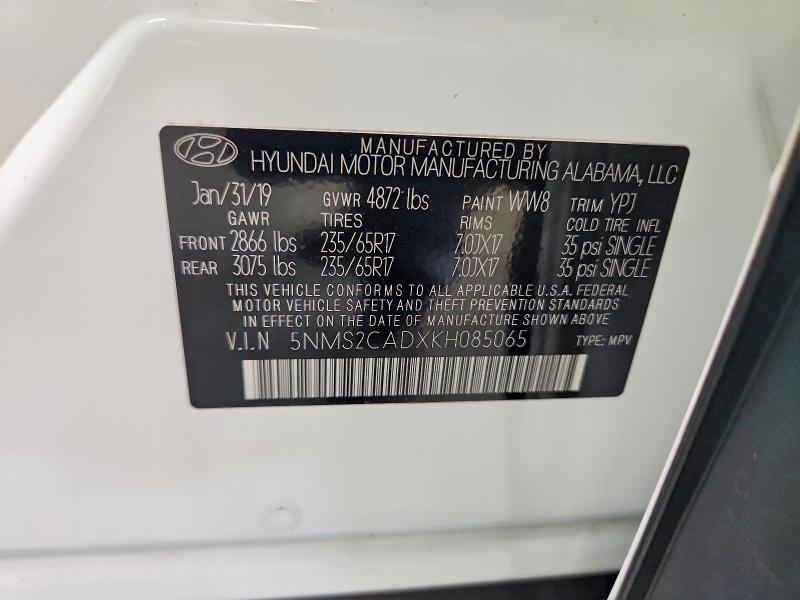 Продаж на аукціоні авто 2019 Hyundai Santa Fe, vin: 5NMS2CADXKH085065, номер лоту: 68746416