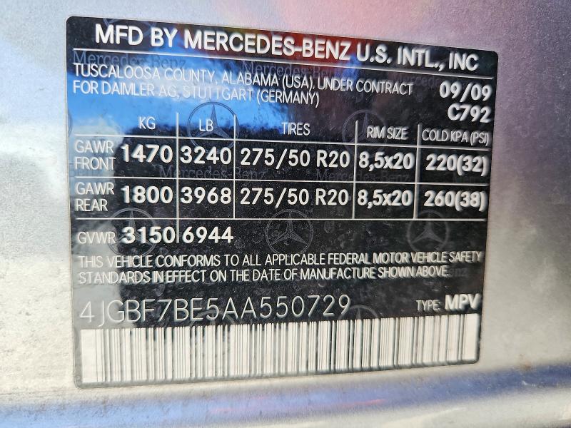 Aukcja sprzedaży 2010 Mercedes-benz Gl, vin: 4JGBF7BE5AA550729, numer aukcji: 69061196